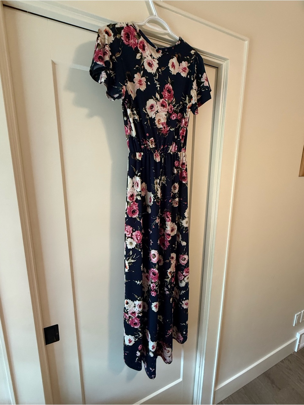 Navy Floral Wrap Maxi Dress - Elegant Womens Summer Dress - Picture 2 of 4
